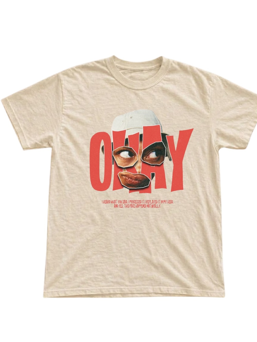 Gildan Graphic 'OKAY' Face Collage Tee in Beige